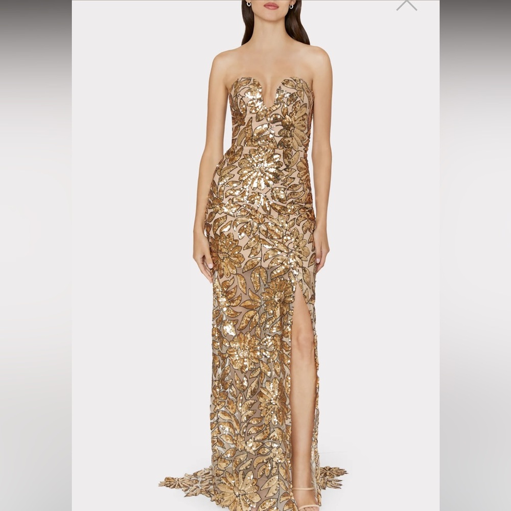 Milly Adrianna Sequin Leaf Strapless Gown size 2